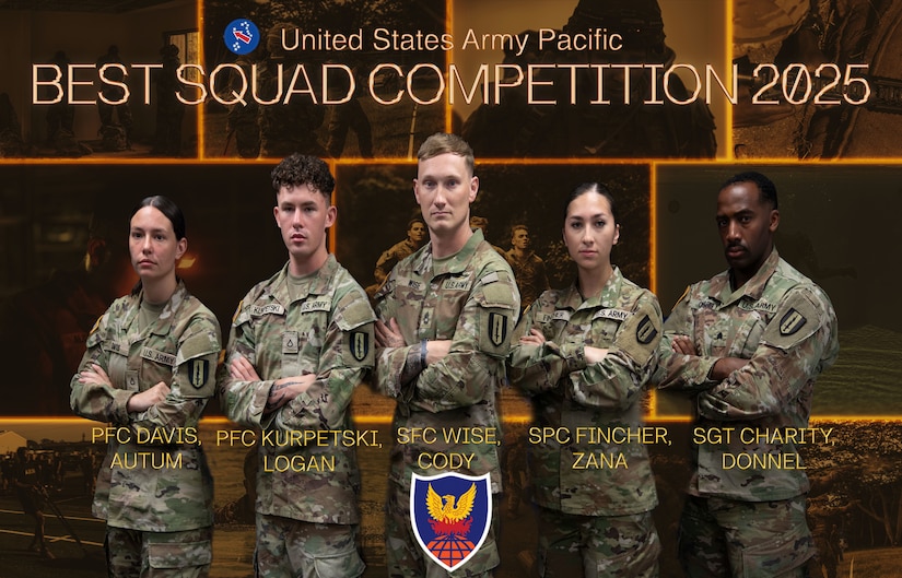 311th Signal Command's team for the 2025 U.S. Army Pacific Best Squad Competition, July 13, 2025. The BSC is a competition held every year to select Eighth Army's best squad.