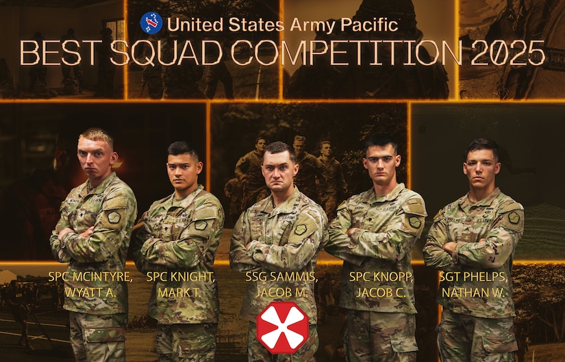 Eighth Army's team for the 2025 U.S. Army Pacific Best Squad Competition, July 13, 2025. The BSC is a competition held every year to select USARPAC's best squad.