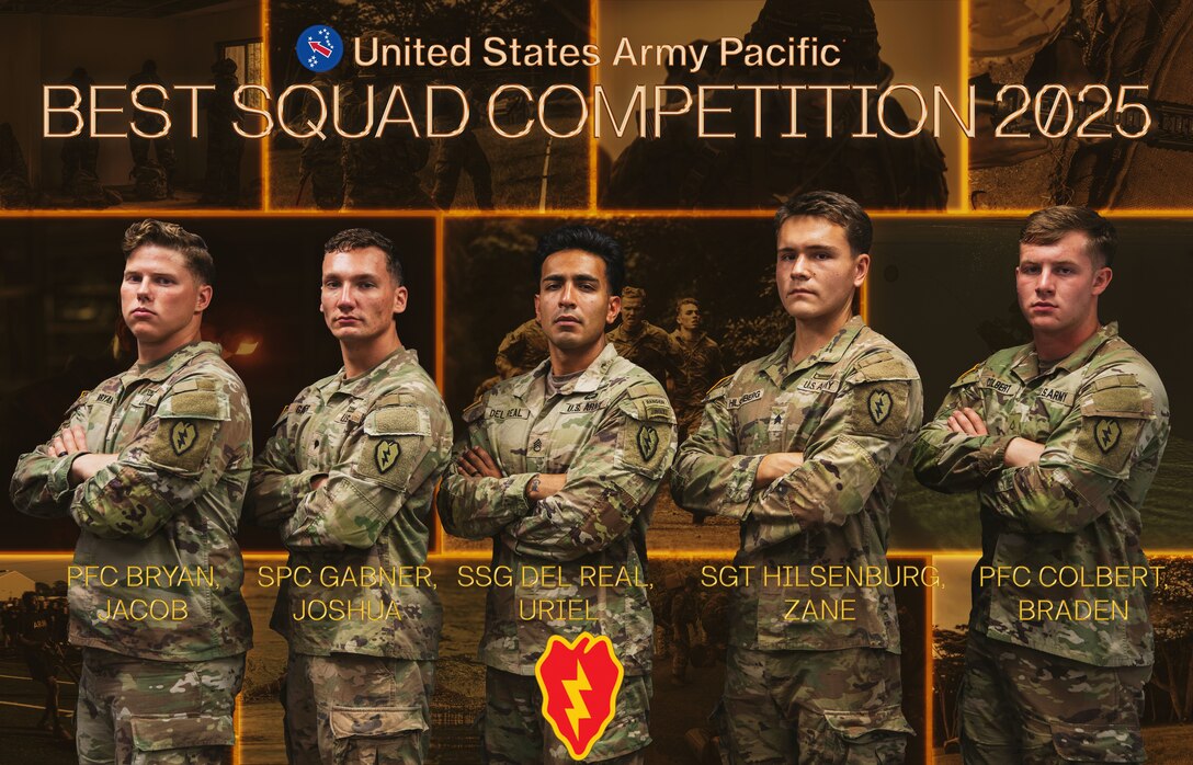 25th Infantry Division's team for the 2025 U.S. Army Pacific Best Squad Competition, July 13, 2025. The BSC is a competition held every year to select USARPAC's best squad.