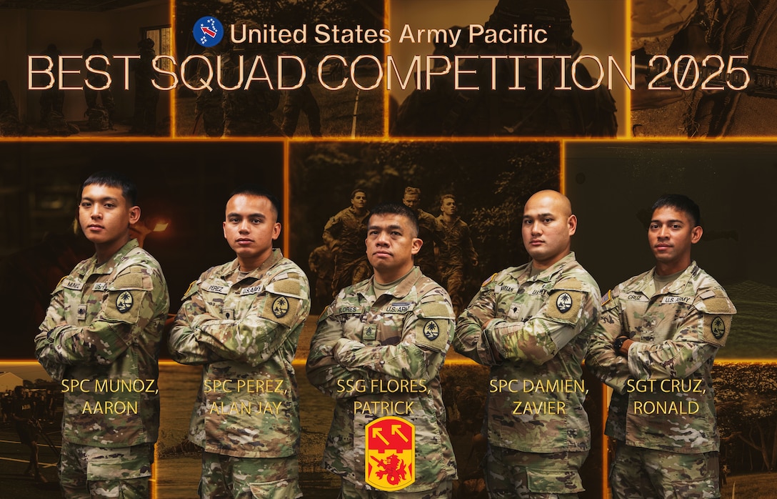 94th Air and Missile Defense Command's team for the 2025 U.S. Army Pacific Best Squad Competition, July 13, 2025. The BSC is a competition held every year to select USARPAC's best squad.