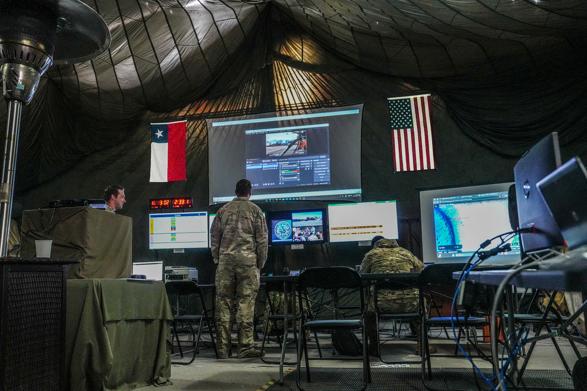 U.S. and Chilean Air Commandos work together to process intelligence video from multiple platforms, including the U-28A Draco, in Rancagua, Chile, June 2, 2025, as part of exercise SOUTHERN STAR 25.