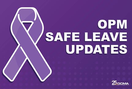 Graphic with purple background and sexual assault ribbon with text" OPM Safe Leave Updates"