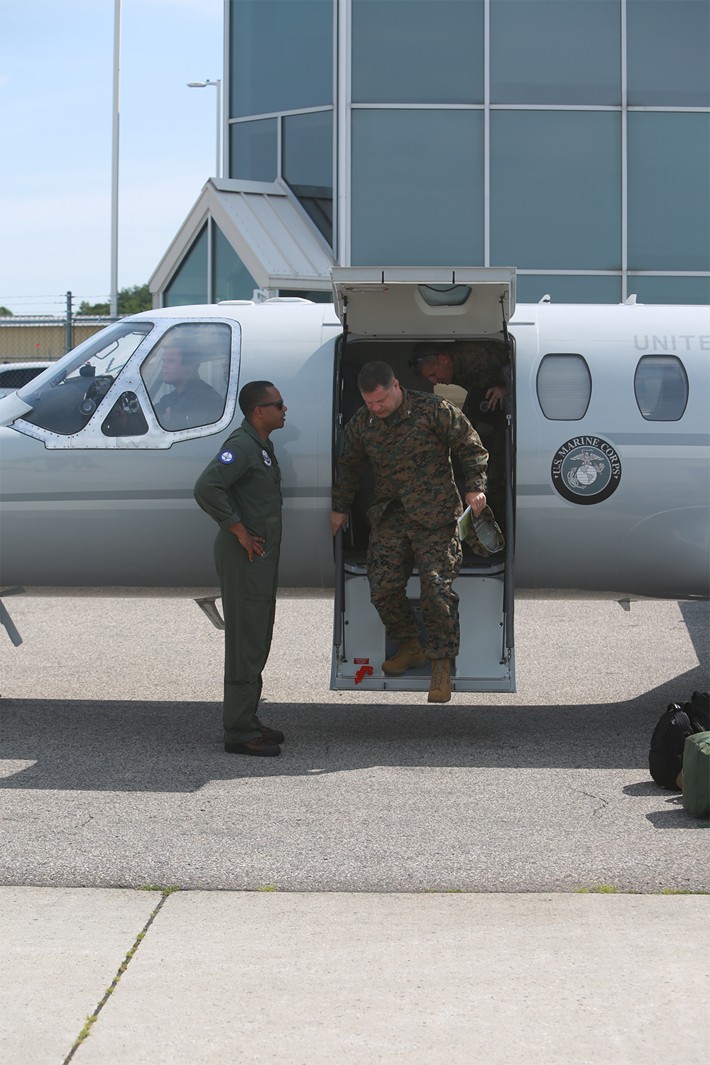 U.S. Marine Corps Col. Bradley Fessler, Sgt. Maj. John Tacopino and an accompanying party travel to subordinate units to get status updates on MAG-41’s Reserve Marines contributing to Atlantic Alliance 25, July 6, 2025.  Unit commanders and senior enlisted advisors regularly check in with Marines under their charge to discuss retention and career opportunities that support both the Marine Corps mission and the individual’s professional growth. These interactions also allow senior leaders to maintain direct contact with junior enlisted ranks, strengthening unit cohesion and mentorship. (U.S. Marine Corps photos by Sgt. Yazid Sakran)