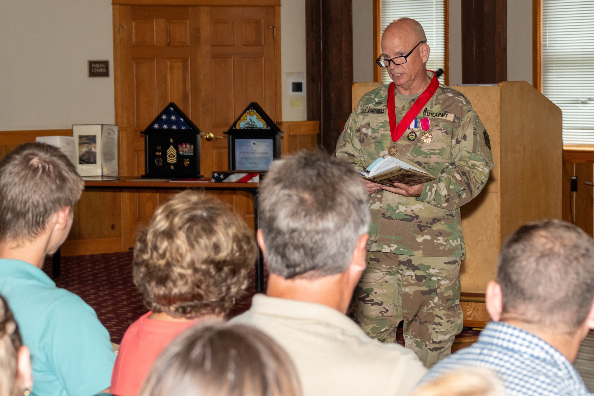 Command Sgt. Maj. Andrew Campbell, who most recently served as the Pennsylvania Army National Guard command sergeant major, is honored during a retirement ceremony conducted June 12 at Fort Indiantown Gap’s Keystone Conference Center. Campbell, who retired after 33 years of service, enlisted into the active-duty Army in 1992. He began his position as the Pennsylvania Army National Guard command sergeant major July 1, 2021, in which he was the principal advisor to the deputy adjutant general-Army and staff on matters pertaining to the enlisted Soldiers of the Pennsylvania Army National Guard. (Pennsylvania National Guard photo by Wayne V. Hall)