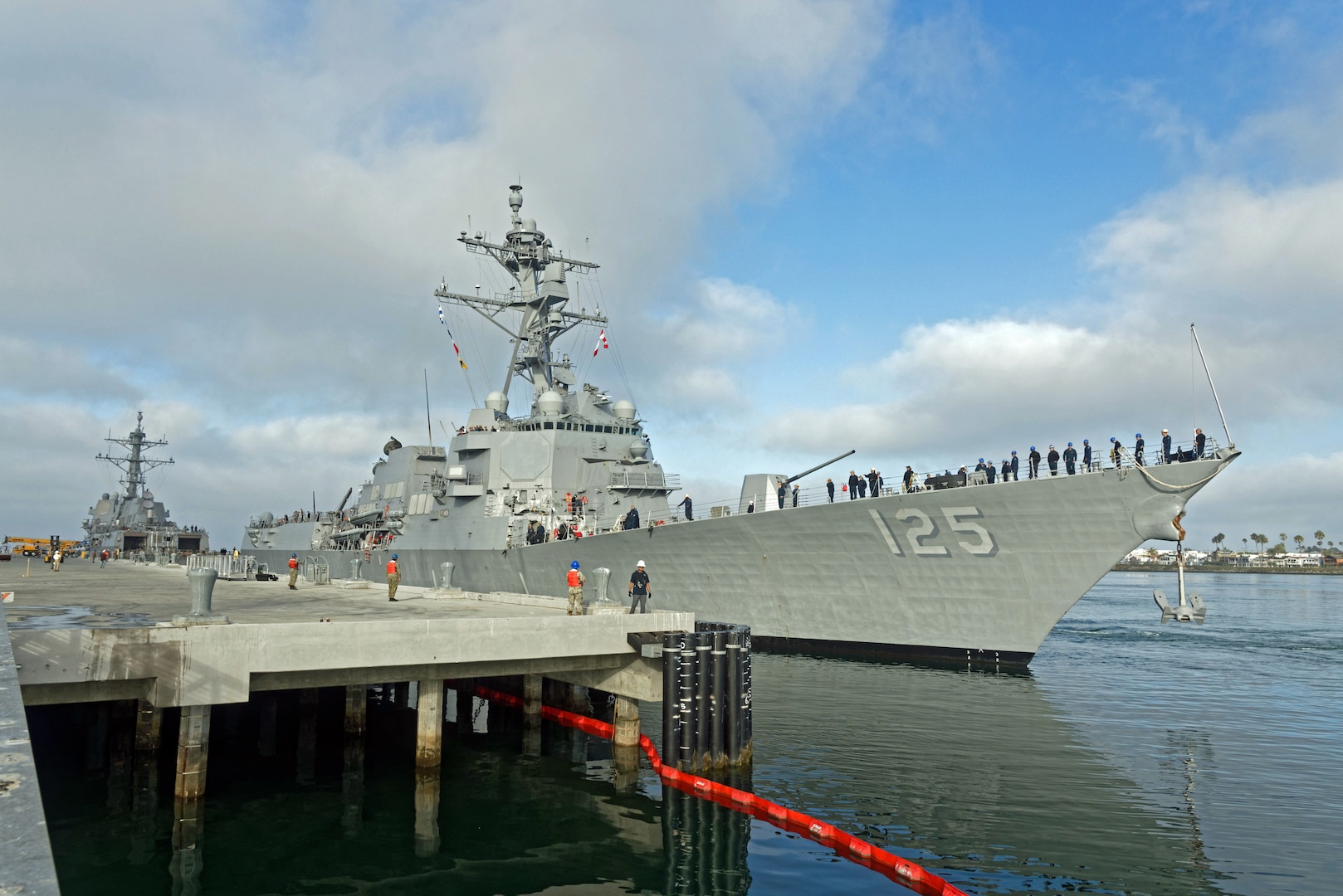 NAVAL WEAPONS STATION SEAL BEACH, Calif. – Integrated into the Arleigh Burke-class guided missile destroyer USS Jack H. Lucas (DDG 125), the AN/SPY-6(V)1 Radar can defend against ballistic missiles, cruise missiles, hypersonic missiles, hostile aircraft and surface ships at the same time. (U.S. Navy photo by Gregg Smith)