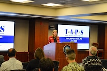 Bonnie Carroll, founder and president of the Tragedy Assistance Program for Survivors, speaks at Strategic Systems Programs' Leadership Learning Series in Washington, D.C.