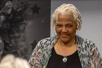 Wilhemenia Taylor, U.S. Army Financial Management Command Military Pay Operations financial management analyst, delivers remarks during her retirement ceremony at the Maj. Gen. Emmett J. Bean Federal Center in Indianapolis June 30, 2025. Taylor retired from USAFMCOM after more than 30 years of federal civil service and 15 years of military service. (U.S. Army photo by Mark R. W. Orders-Woempner)