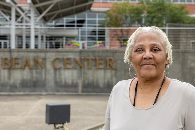Wilhemenia Taylor, U.S. Army Financial Management Command Military Pay Operations financial management analyst, poses for a photo outside the Maj. Gen. Emmett J. Bean Federal Center in Indianapolis June 18, 2025. Taylor retired from USAFMCOM after more than 30 years of federal civil service and 15 years of military service. (U.S. Army photo by Mark R. W. Orders-Woempner)