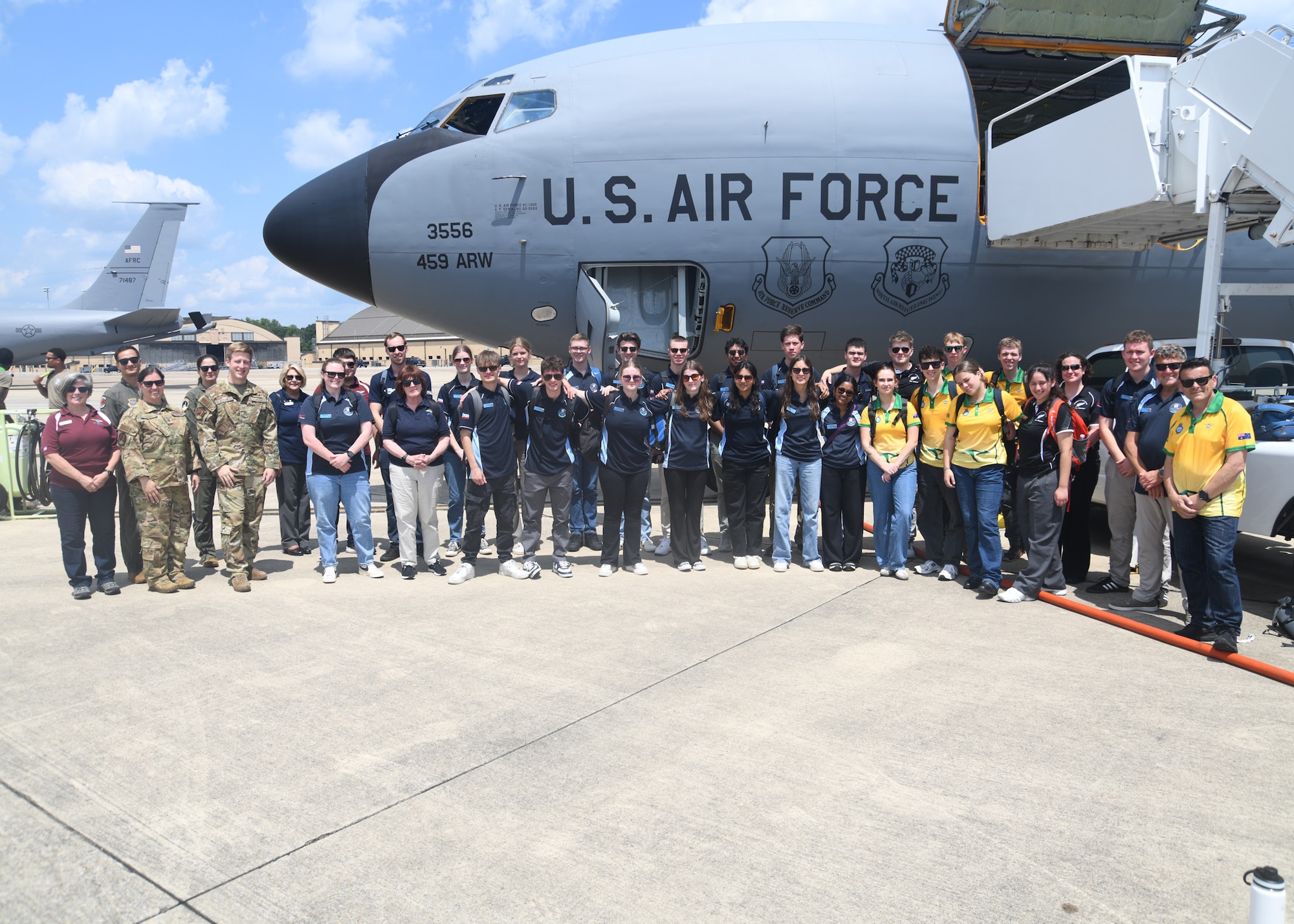 More than 30 Civil Air Patrol cadets from its International Air Cadet Exchange program received a tour of the 459th's KC-135 Stratotanker aircraft and gained an understanding of the unit's global air refueling mission. The Civil Air Patrol is a federally chartered non-profit corporation that is also the Air Force auxiliary. (U.S. Air Force photo by Lt. Col. Timothy Smith)