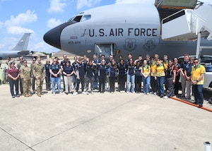 More than 30 Civil Air Patrol cadets from its International Air Cadet Exchange program received a tour of the 459th's KC-135 Stratotanker aircraft and gained an understanding of the unit's global air refueling mission. The Civil Air Patrol is a federally chartered non-profit corporation that is also the Air Force auxiliary. (U.S. Air Force photo by Lt. Col. Timothy Smith)