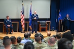 Col. David Bailey, 433rd Aeromedical Evacuation Squadron commander, delivers remarks during his assumption of command ceremony at Joint Base San Antonio-Lackland, Texas, July 12, 2025.