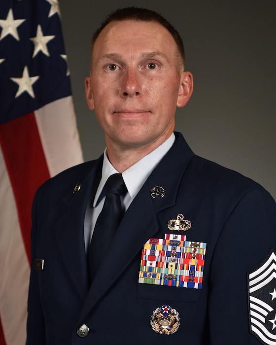 Official photo of Chief Master Sgt. Derek J. Neill, 17th Training Wing command chief.