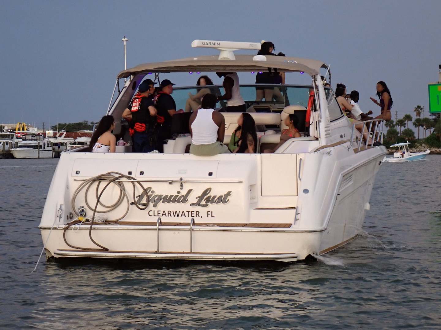 A Coast Guard Station Sand Key law enforcement crew terminated an illegal charter operating on the Intracoastal Waterway near Madeira Beach, Sunday. (U.S. Coast Guard courtesy photo)