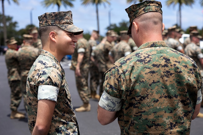 U.S. Marine Corps Cpl. Nicholas Martinez awaits a formation