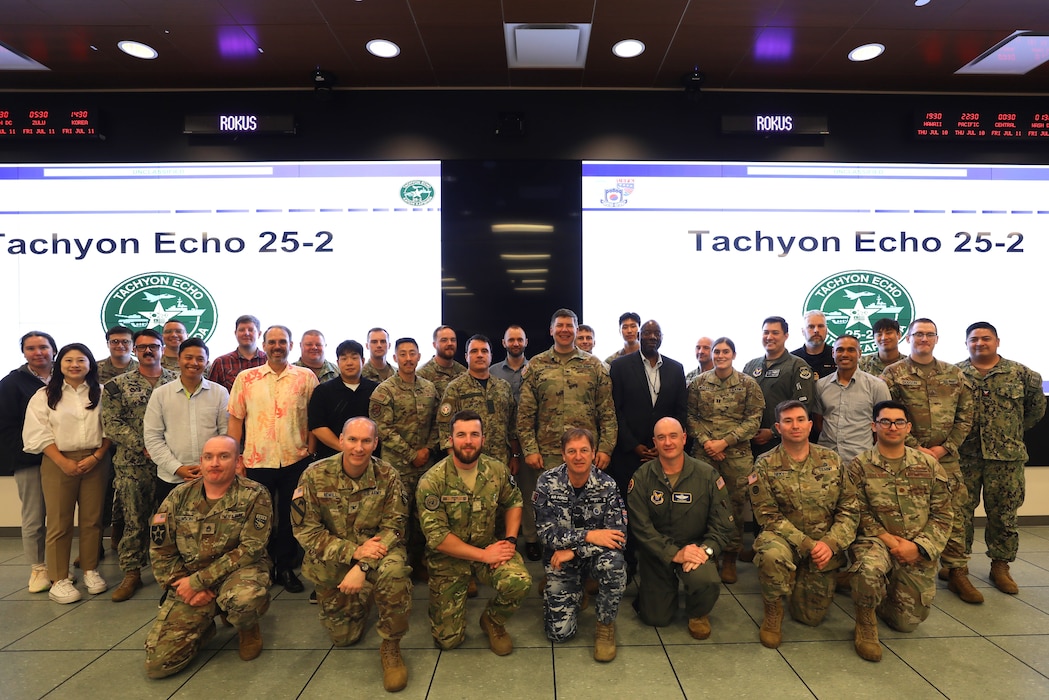July 8 to 11, U.S. Forces Korea hosted TACHYON ECHO (TE) 25-2, a Tri-Command Technical Effects Tabletop Exercise (TTX) with over 100 participants from United Nations Command, Combined Forces Command, and U.S. Forces Korea (USFK) Command.
