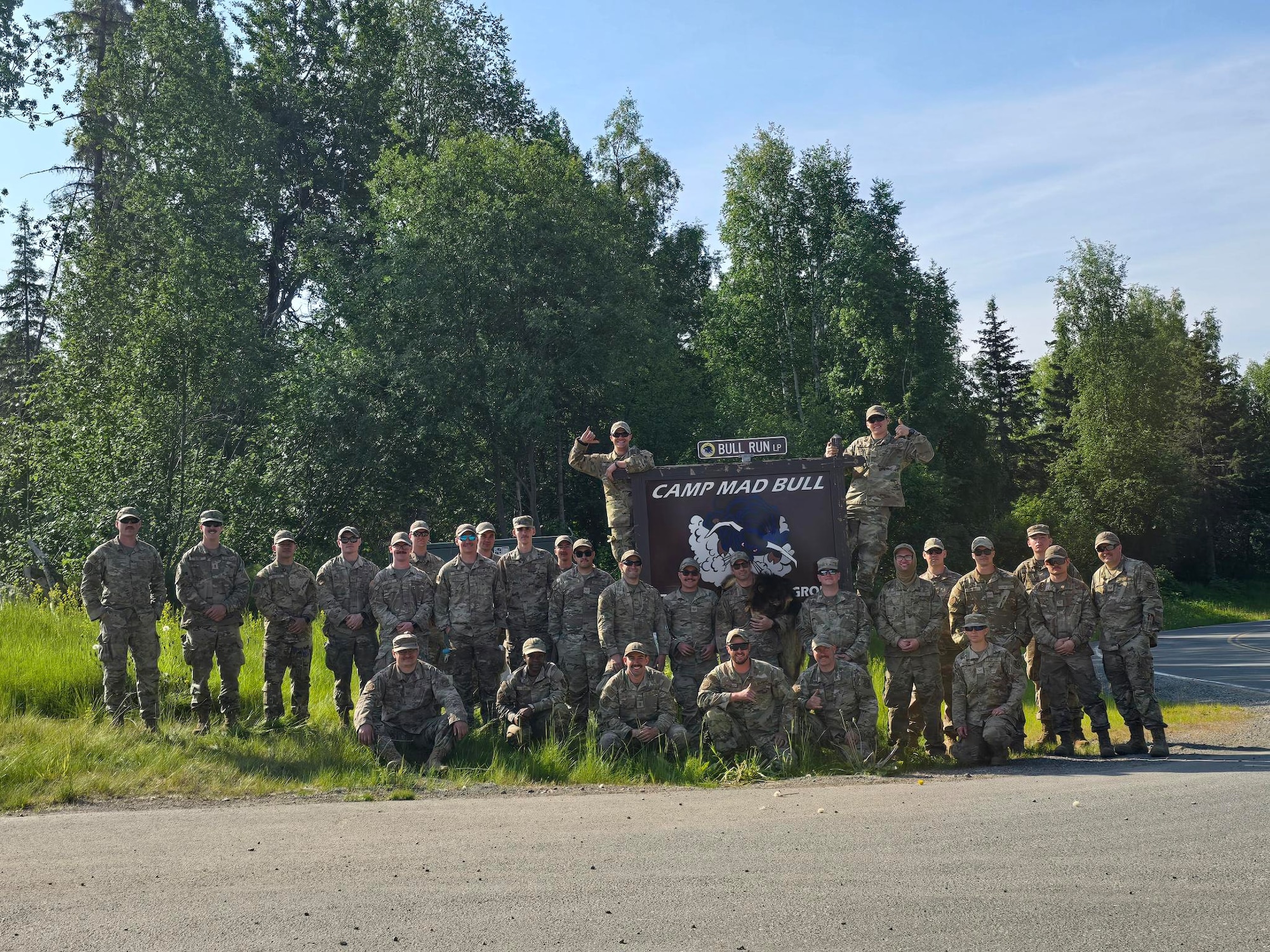 U.S. Air Force 354th Civil Engineering Squadron Airmen pose for a group photo at Joint Base Elmendorf-Richardson, Alaska, June 20, 2025.