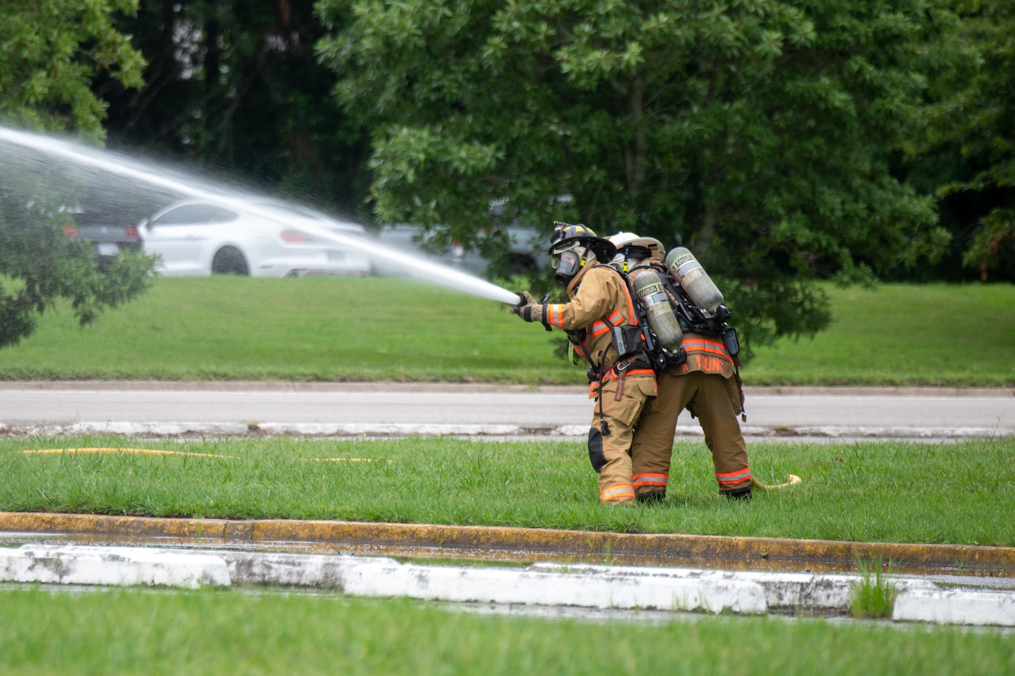 Naval Air Station Oceana Fire and Emergency services participate in mass casualty exercise in preparation for the 2025 NAS Oceana Air Show. The mass casualty exercise tested the installation’s ability to effectively respond to a large-scale emergency and its ability to collaborate with community partners and first responders. (U.S. Navy photo by Mass Communication Specialist 2nd Class Noah J. Eidson