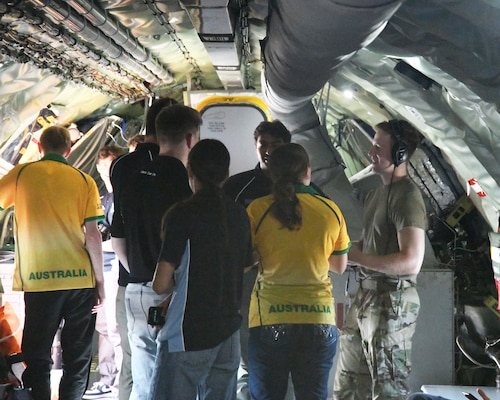 More than 30 Civil Air Patrol cadets from its International Air Cadet Exchange program received a tour of the 459th's KC-135 Stratotanker aircraft and gained an understanding of the unit's global air refueling mission. The Civil Air Patrol is a federally chartered non-profit corporation that is also the Air Force auxiliary. (U.S. Air Force photo by Lt. Col. Timothy Smith)