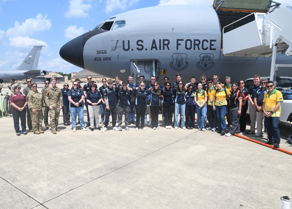 More than 30 Civil Air Patrol cadets from its International Air Cadet Exchange program received a tour of the 459th's KC-135 Stratotanker aircraft and gained an understanding of the unit's global air refueling mission. The Civil Air Patrol is a federally chartered non-profit corporation that is also the Air Force auxiliary. (U.S. Air Force photo by Lt. Col. Timothy Smith)