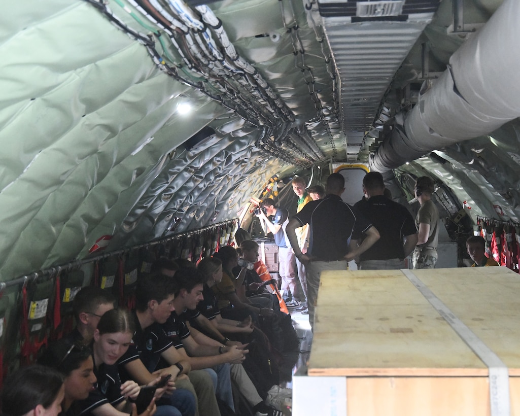 More than 30 Civil Air Patrol cadets from its International Air Cadet Exchange program received a tour of the 459th's KC-135 Stratotanker aircraft and gained an understanding of the unit's global air refueling mission. The Civil Air Patrol is a federally chartered non-profit corporation that is also the Air Force auxiliary. (U.S. Air Force photo by Lt. Col. Timothy Smith)