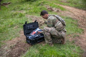 Skydio X10E4TT drone shortly after deploying it for surveillance during exercise Combined Resolve 25