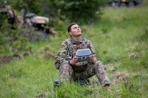 Skydio X10E4TT drone shortly after deploying it for surveillance during exercise Combined Resolve 25