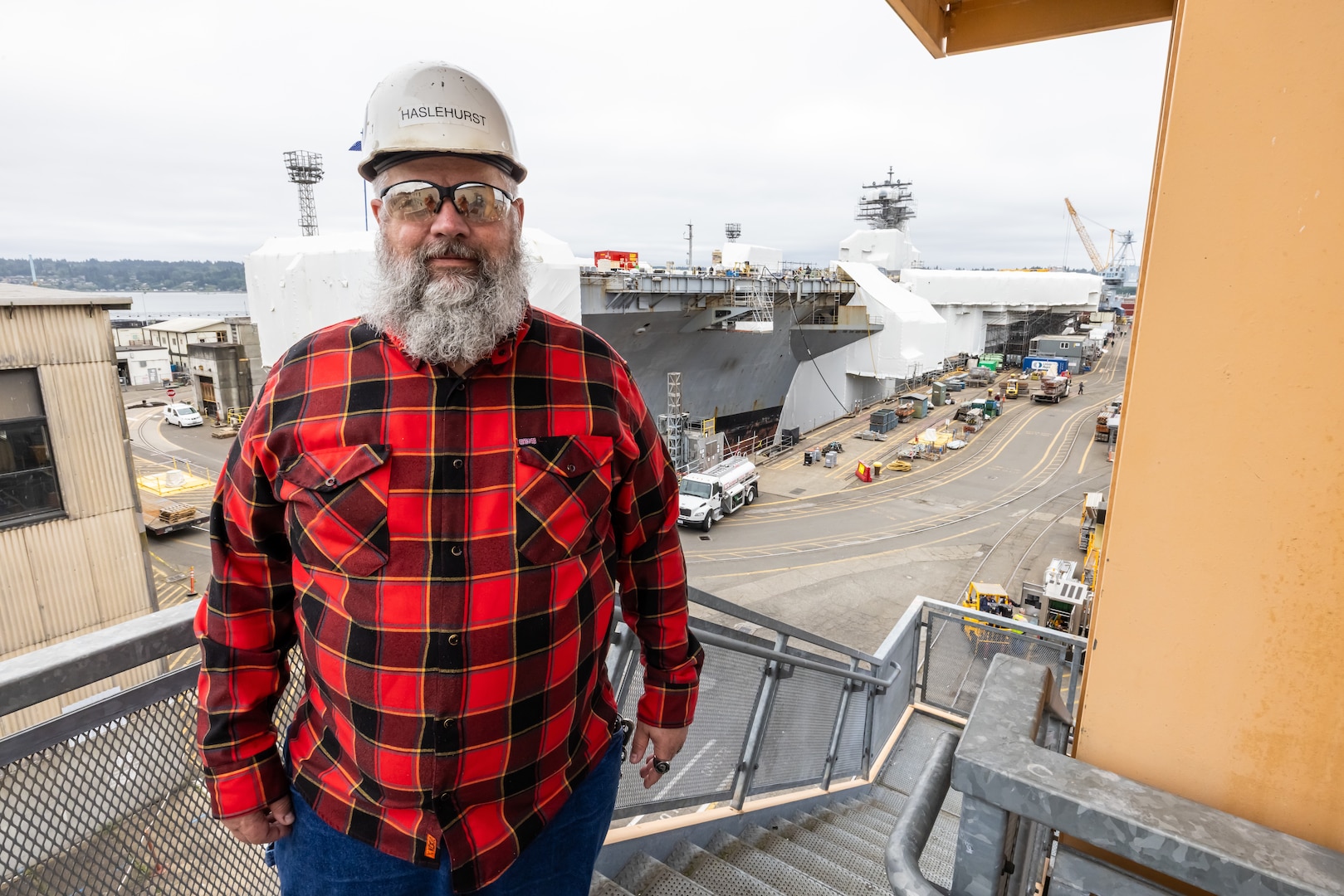Eric Haslehurst, mechanical engineering technician, Code 260.1, Carrier Rotating Machinery, recently received the Carrier One Team's "Excellence in Carrier Maintenance Award" for his work at at Puget Sound Naval Shipyard & Intermediate Maintenance Facility in Bremerton, Washington. (U.S. Navy photo by Ben Hutto)