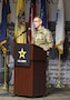 Male Senior leader in duty uniform gives speech at welcoming ceremony