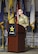 Male Senior leader in duty uniform gives speech at welcoming ceremony