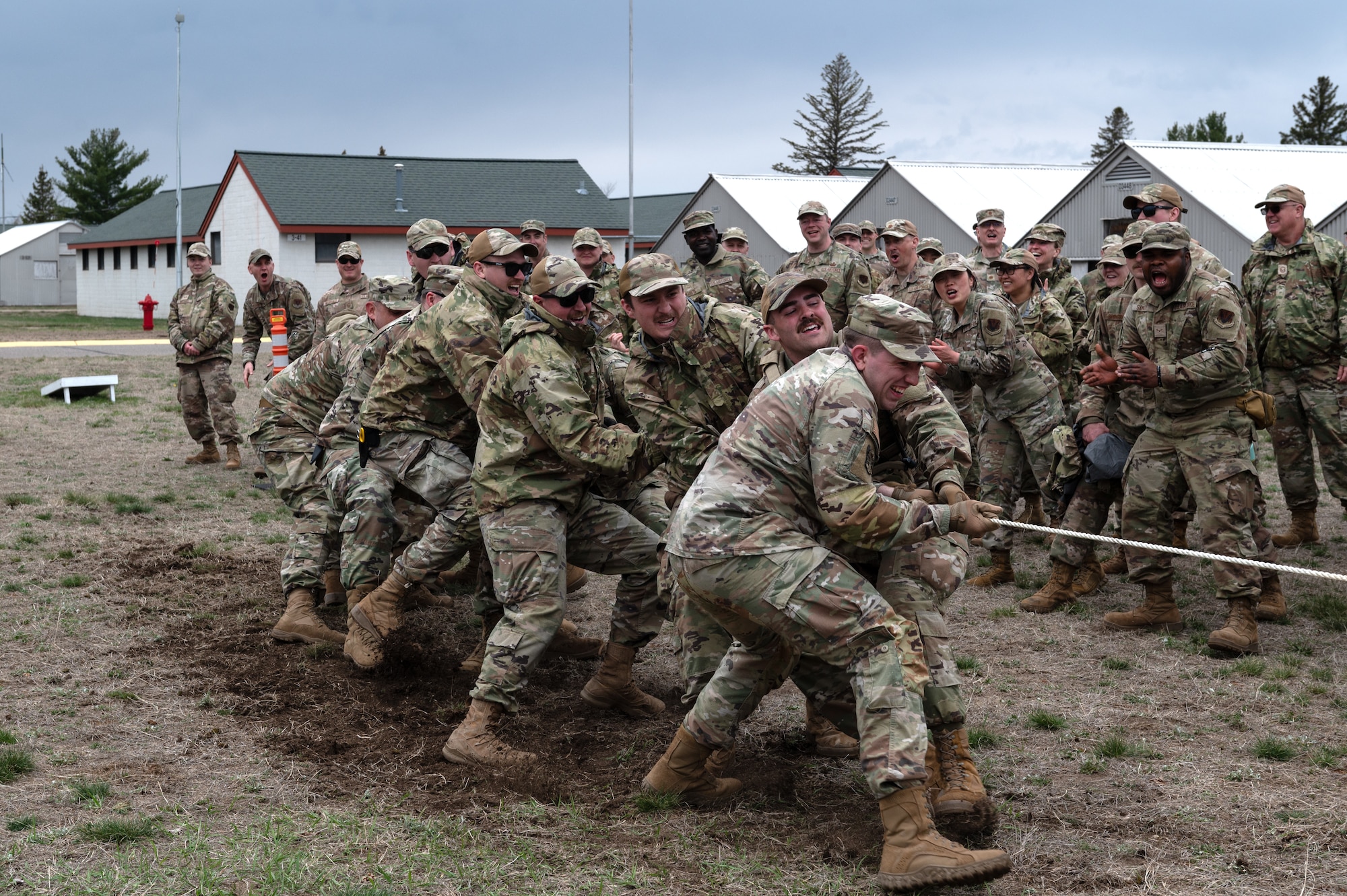 U.S. Air Force Airmen from the 210th Engineering Installation Squadron, Minnesota Air National Guard, participate in the E.I. Olympics in Camp Ripley, Minn., May 1, 2025.