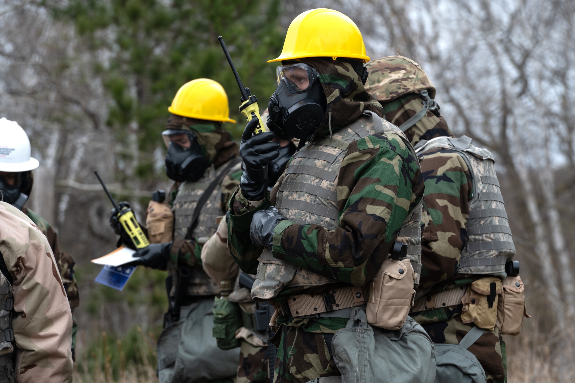 U.S. Air Force Airmen from the 205th Engineering Installation Squadron, Oklahoma Air National Guard, and the 210th Engineering Installation Squadron, Minnesota Air National Guard, communicate with their unified combatant command in Camp Ripley, Minn., May 2, 2025.