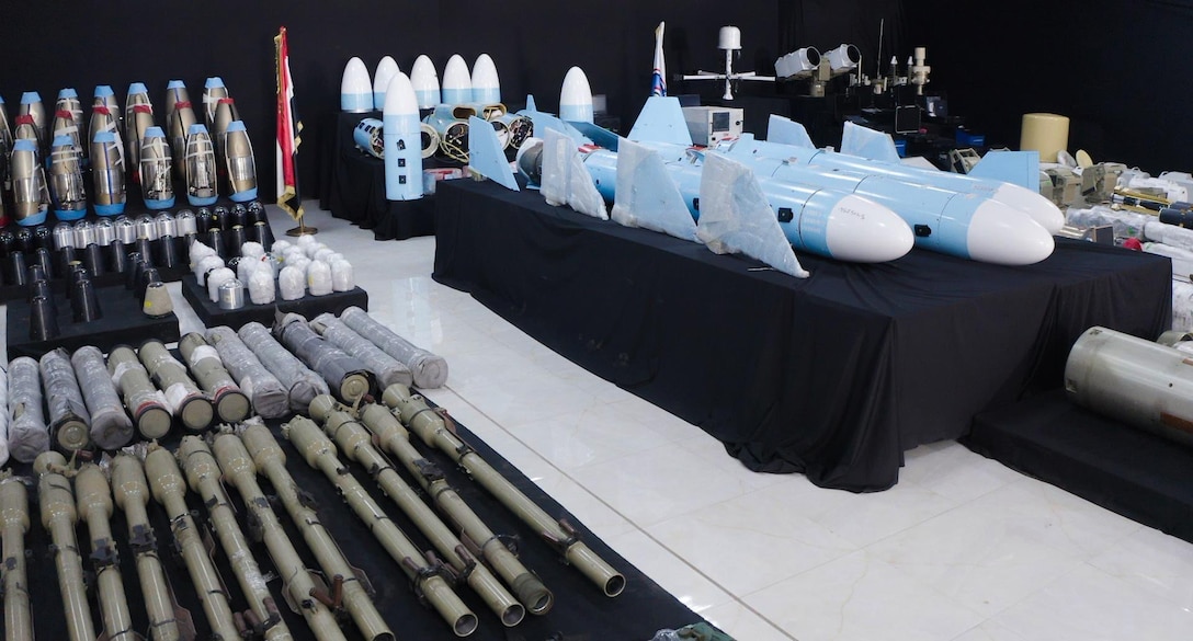 The Yemeni National Resistance Forces (NRF) intercepted and seized over 750 tons of munitions and hardware to include hundreds of advanced cruise, anti-ship, and anti-aircraft missiles, warheads and seekers, components as well as hundreds of drone engines, air defense equipment, radar systems, and communications equipment. According to the NRF, there were manuals in Farsi and many of the systems were manufactured by a company affiliated with the Iranian Ministry of Defense that is sanctioned by the United States. The illegal shipment was intended for use by the Iranian-backed Houthis. (U.S. Central Command Public Affairs courtesy photo)