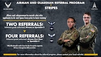 The Stellar Talent Acquisition Recruiting Referral and Stripes for Referrals programs are tools used by current service members to refer new recruits through the AIM HIGH app, May 18, 2023. STARR aims to incentivize all Airmen and Guardians to inspire the next generation to serve in the Air Force and Space Force, see more in DAFMAN 36-2806 and DAFMAN 36-2032. (U.S. Air Force Illustration)