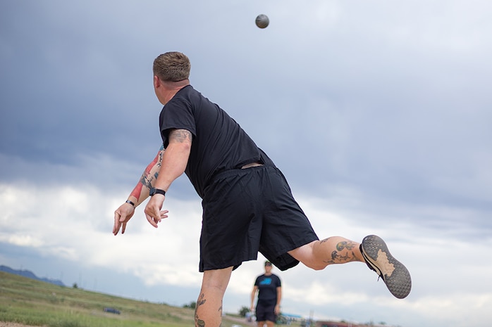 U.S. Army Staff Sgt. Tyler Pollard puts a shot at field practice during the 2025 Department of Defense Warrior Games  at Fort Carson, Colorado, July 14, 2025.