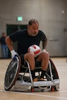 U.S. Army Capt. Carlos Rivera conducts drills at wheelchair rugby practice during the 2025 Department of Defense Warrior Games practice sessions at Fort Carson, Colorado, July 14, 2025.