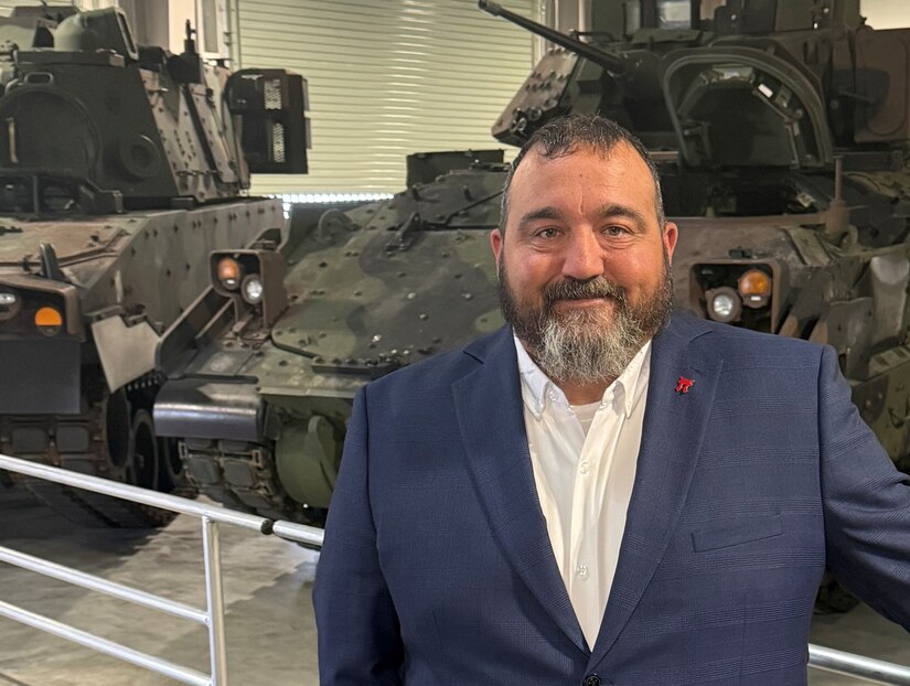 Matthew Hahnefeld is the battalion business support specialist and contracting officer representative with Army Field Support Battalion-Poland at the Powidz Army Prepositioned Stocks-2 worksite in Poland. (U.S. Army courtesy photo)