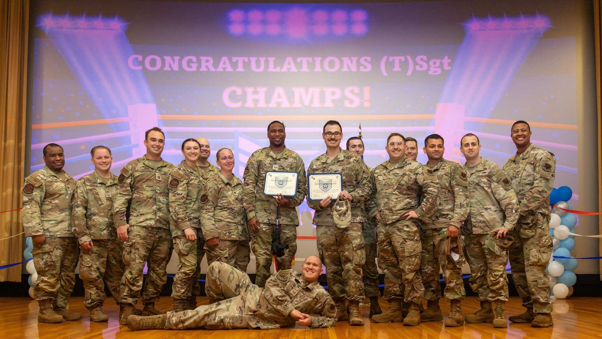 Group of newly selected technical sergeants pose for photo