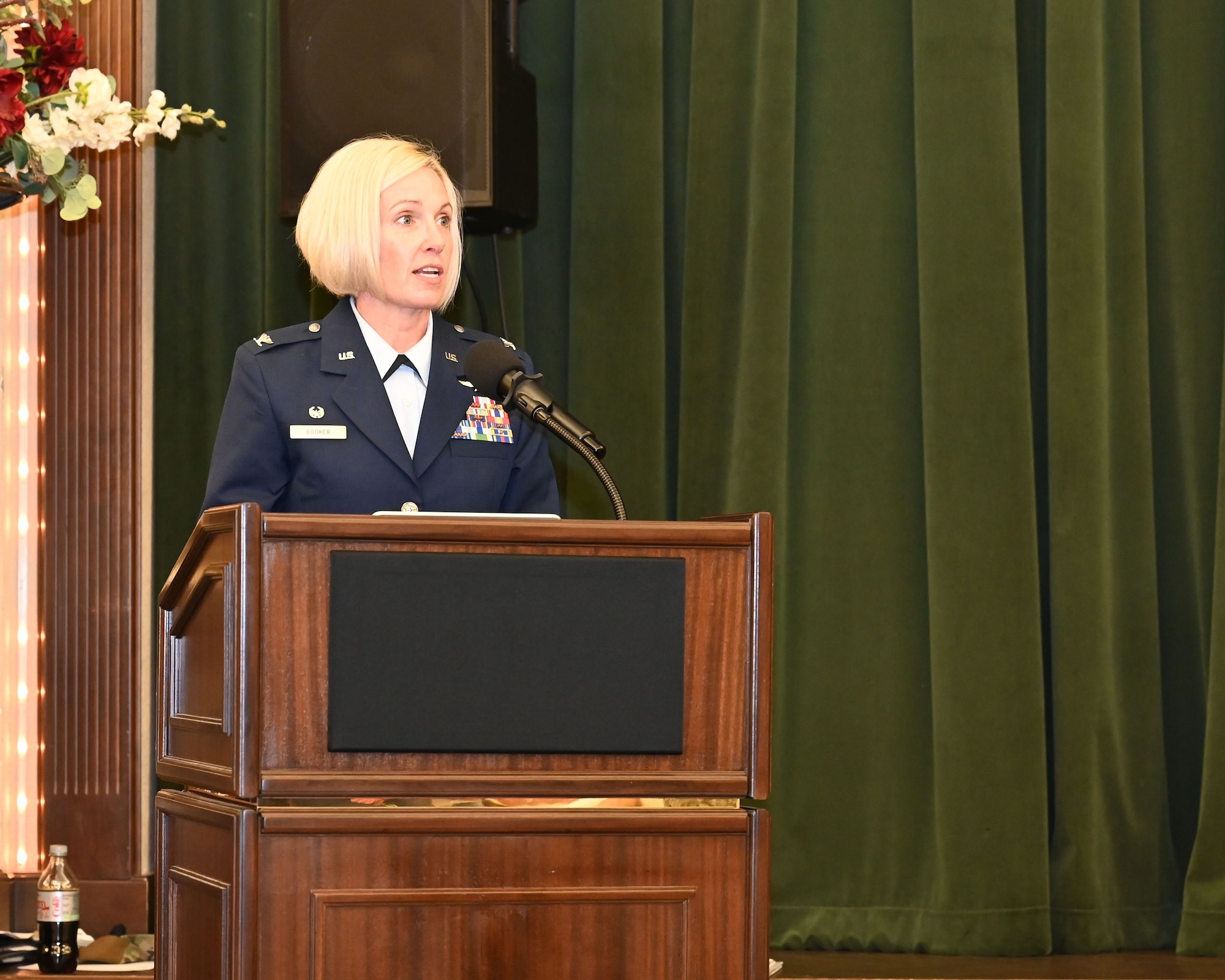New 688th CW commander speaks to audience.