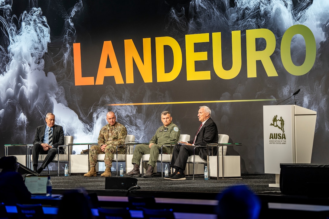Defense leaders and acquisition experts participate in the “FMS at the Speed of War: Reforming Foreign Military Sales for Global Readiness” panel at the LANDEURO Conference in Wiesbaden, Germany, July 17, 2025. LANDEURO brings together industry and Allies to shape and accelerate industrial resilience, strengthening NATO’s force posture and reinforcing global deterrence. Serving as the launchpad for innovation, LANDEURO positions USAREUR-AF as the test bed for joint transformation.
