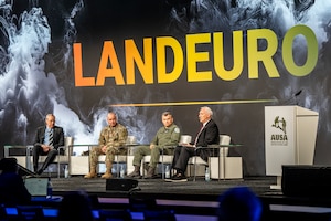 Defense leaders and acquisition experts participate in the “FMS at the Speed of War: Reforming Foreign Military Sales for Global Readiness” panel at the LANDEURO Conference in Wiesbaden, Germany, July 17, 2025. LANDEURO brings together industry and Allies to shape and accelerate industrial resilience, strengthening NATO’s force posture and reinforcing global deterrence. Serving as the launchpad for innovation, LANDEURO positions USAREUR-AF as the test bed for joint transformation.