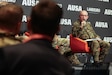 Polish army Maj. Gen. Maciej Jablonski, V Corps' deputy commanding general for interoperability, speaks during a panel at LANDEURO Warrior’s Corner in Wiesbaden, Germany, July 17, 2025. He emphasized the importance of allied cooperation in Poland’s ongoing modernization and the critical role of V Corps in enabling that progress. (U.S. Army photo by Sgt. Tyler Brock)