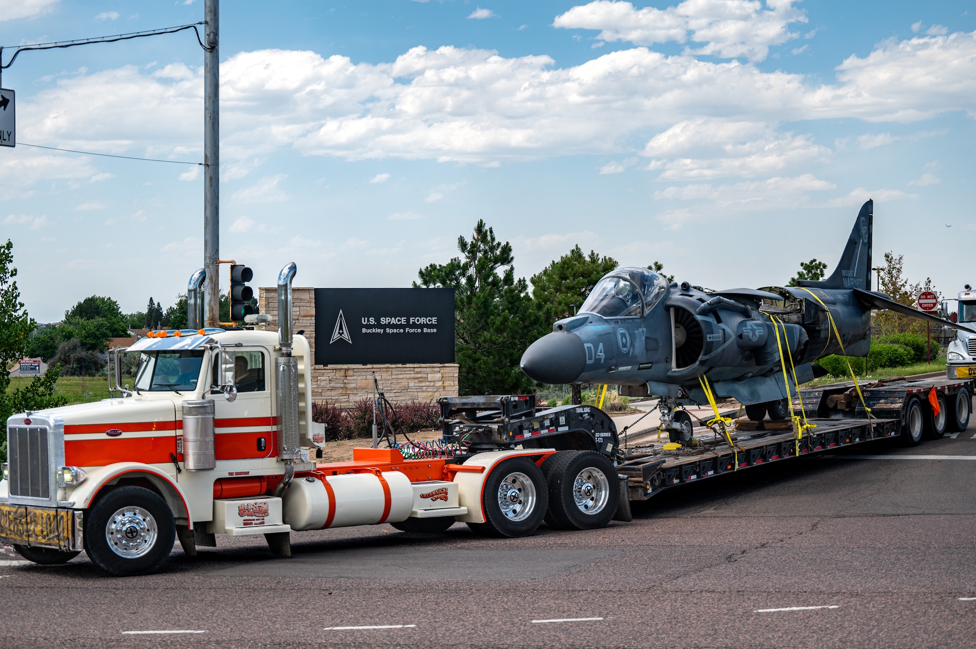 truck drives plane