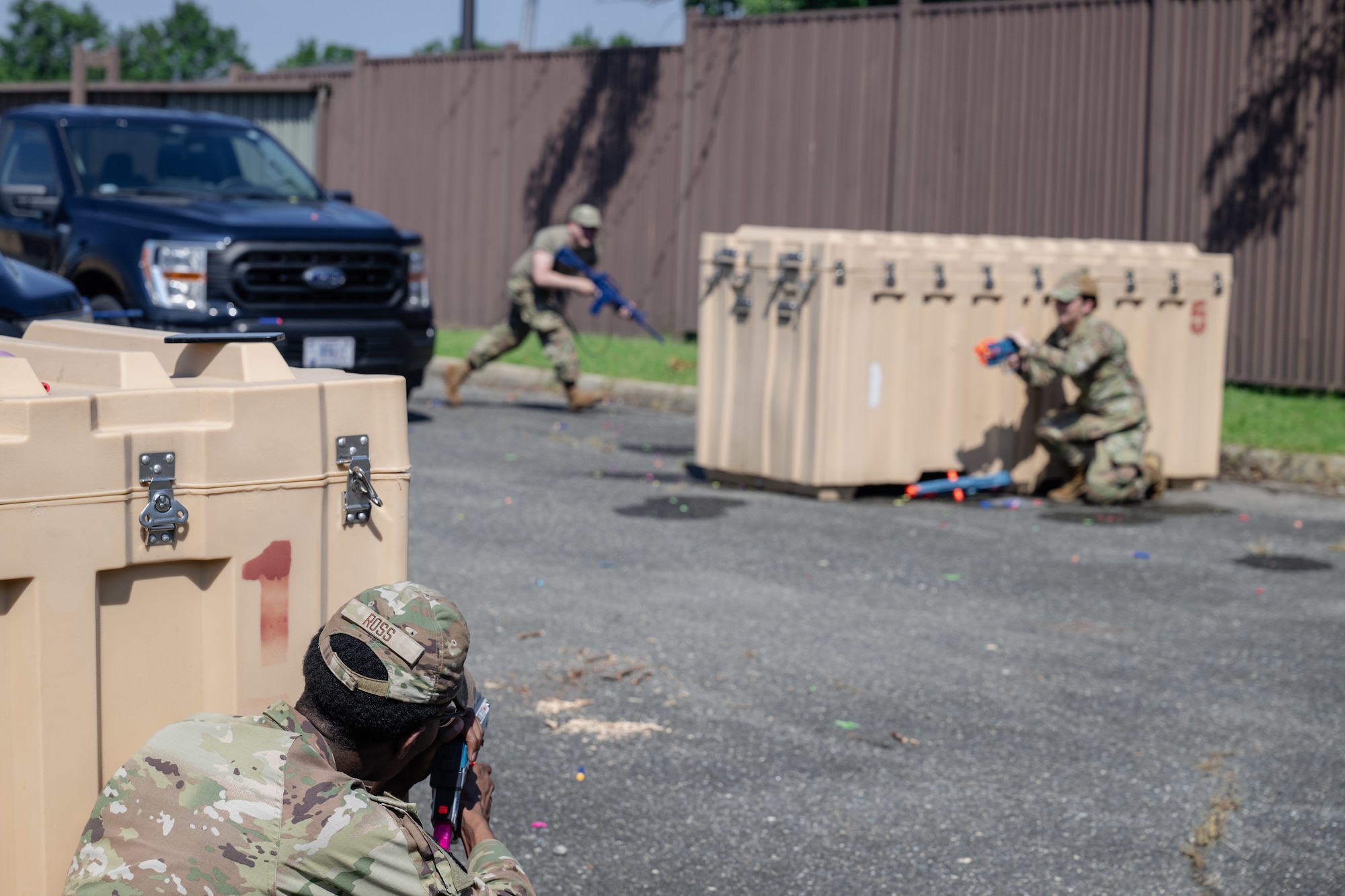 Airman 1st Class DeAndre Ross, acts as an opposing force during the individual movement techniques event.