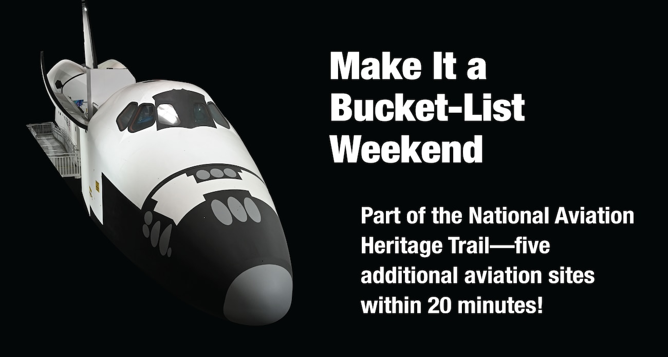 Space Shuttle Crew Compartment Trainer set against a black background with the words Make It a Bucket-List Weekend