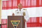 250411-N-DG679-1229
JACKSONVILLE, Fla. (April 11, 2025) Capt. Michael Windom, incoming commanding officer of Fleet Readiness Center Southeast (FRCSE), addresses guests during a change of command ceremony. During the ceremony Windom relieved Capt. Al Palmer as FRCSE commanding officer. A Navy change of command ceremony is a formal event that signifies the transfer of authority and responsibility from one commanding officer to another. (U.S. Navy photo by Toiete Jackson)