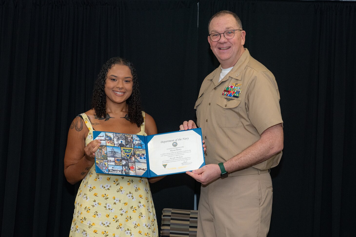 250711-N-DG679-1006
Alyssa Henry, a Fleet Readiness Center Southeast (FRCSE) 2025 graduating apprentice, accepts her journeyman certificate from FRCSE’s Executive Officer, Capt. Mike Freas. Henry is a newly designated journeyman-level aircraft mechanic. FRCSE’s apprenticeship program is a paid, four-year work study that provides benefits and the opportunity to learn a journeyman-level trade. (U.S. Navy Photo by Toiete Jackson)