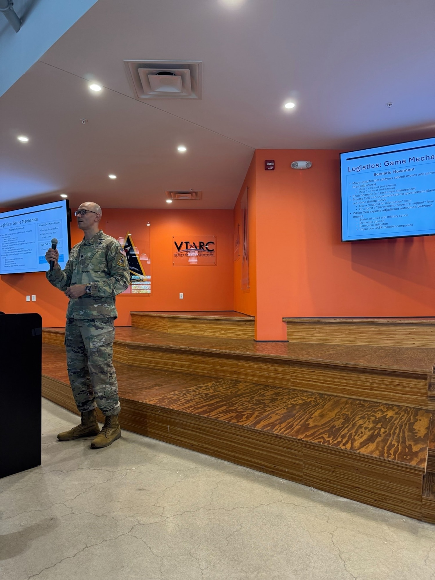 Lt. Col. Brandon Galindo, CASR division chief, spoke at the opening of Space System Command’s Commercial Augmentation Space Reserve (CASR)’s Space Domain Awareness wargame July 8, 2025 at the Space Domain Awareness Tools, Applications and Processing Lab (SDA TAP Lab) in Colorado Springs. (Courtesy photo)