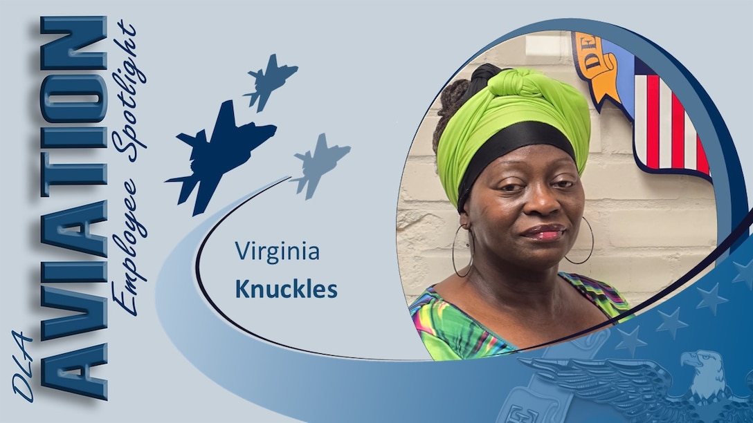 A portrait of Virginia Knuckles on an graphic for employee spotlight