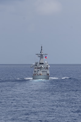 The first-in-class Philippine Navy (PN) guided-missile frigate BRP Miguel Malvar (FFG-06) conduct flight operations during a photo exercise with the Arleigh Burke-class guided-missile destroyer USS Curtis Wilbur (DDG 54) in the South China Sea, July 16, 2025.