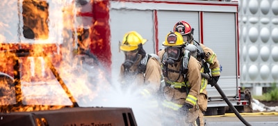 TOKYO, Japan (July 5, 2025) — U.S. Air Force firefighters assigned to the 169th Civil Engineer Squadron’s fire department and the 374th Civil Engineer Squadron’s fire department conduct car burn procedures during a deployment for training course at...